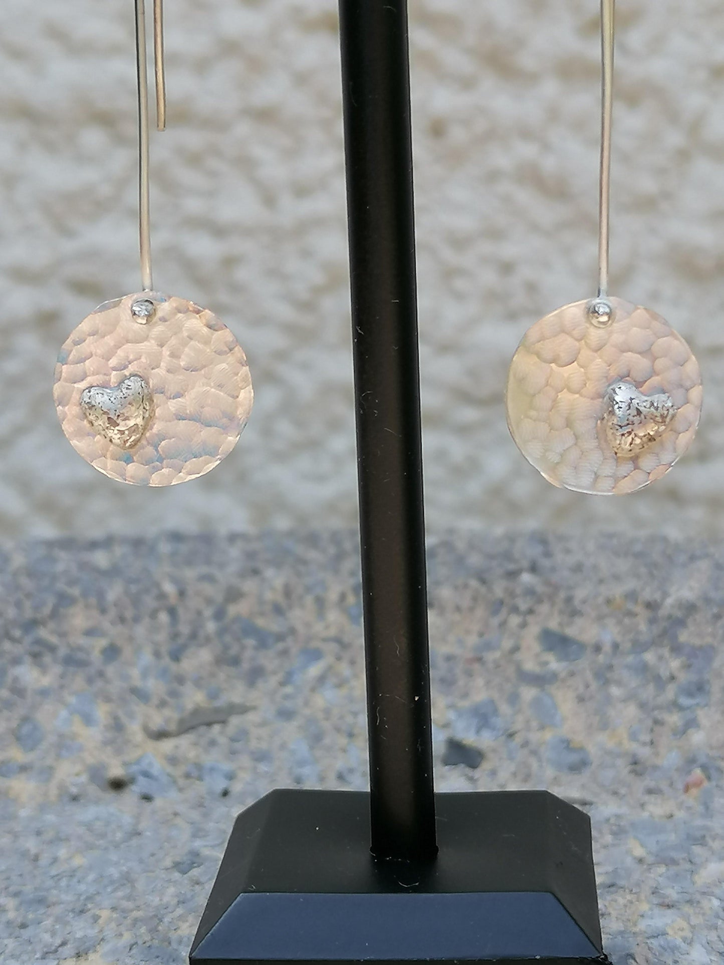 Memorial Heart Hammered Dropped Disk Earrings - NaomiRaeByDesign