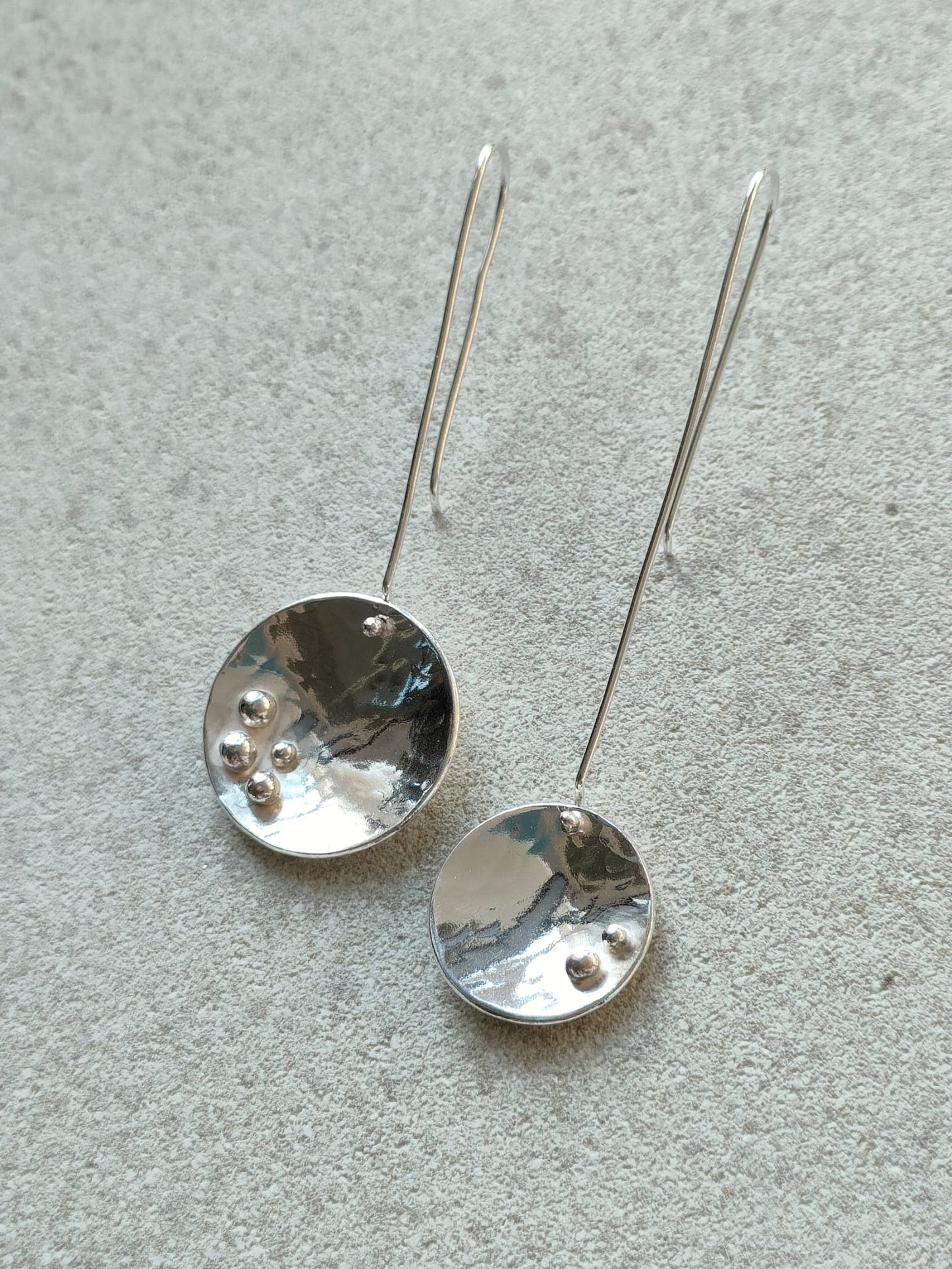 Silver Drop Disc Earrings