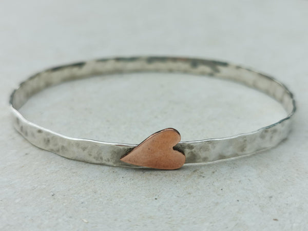 Beaten Bracelet with Copper Heart - NaomiRaeByDesign