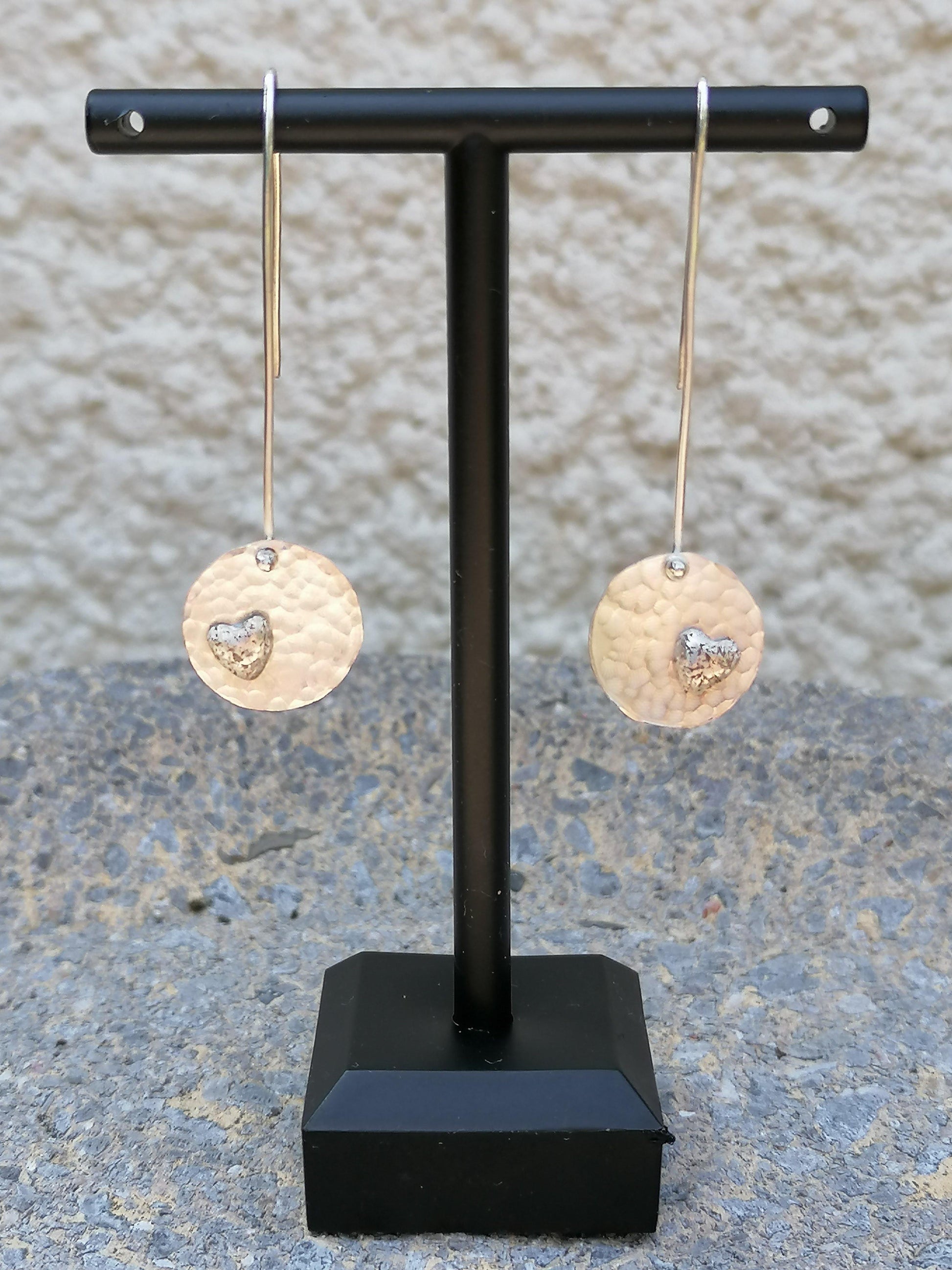 Memorial Heart Hammered Dropped Disk Earrings - NaomiRaeByDesign