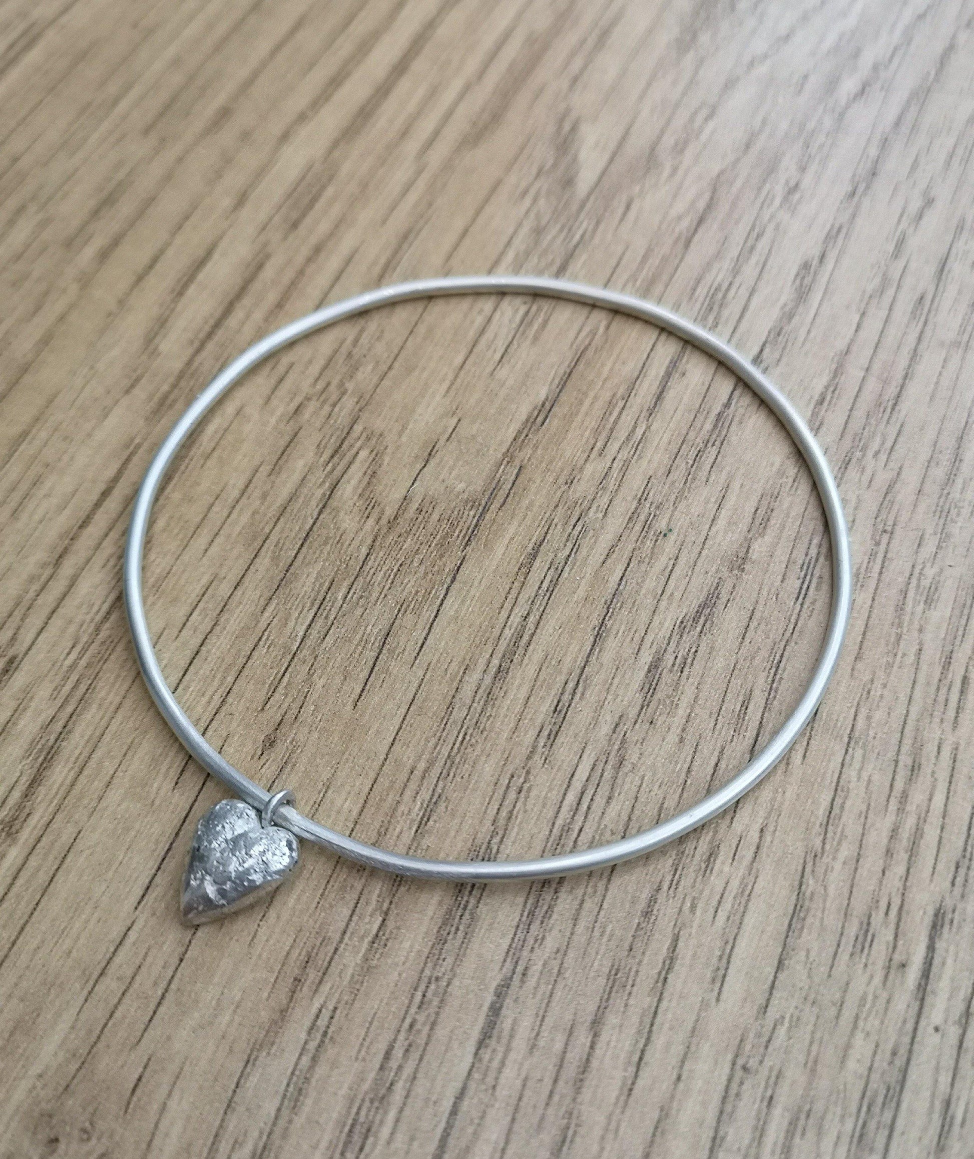 Silver Bangle with Ashes Heart Charm Memorial - NaomiRaeByDesign