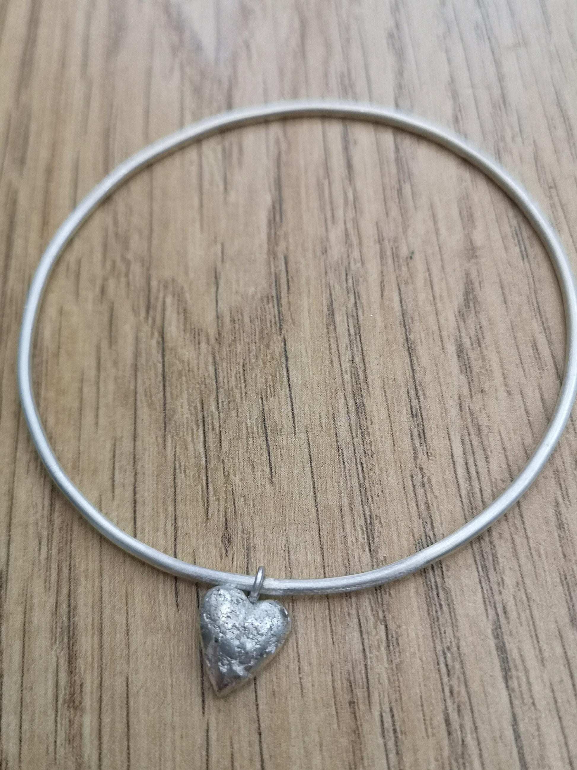 Silver Bangle with Ashes Heart Charm Memorial - NaomiRaeByDesign