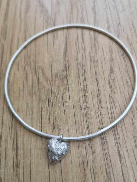 Silver Bangle with Ashes Heart Charm Memorial - NaomiRaeByDesign