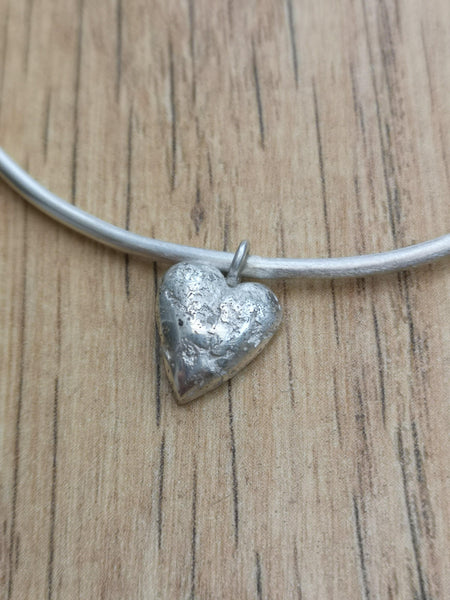 Silver Bangle with Ashes Heart Charm Memorial - NaomiRaeByDesign