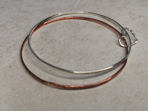 Silver & Copper Bangle with Wire Heart Charm - NaomiRaeByDesign