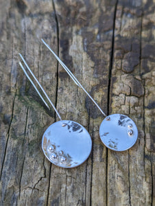 Silver Drop Disc Earrings